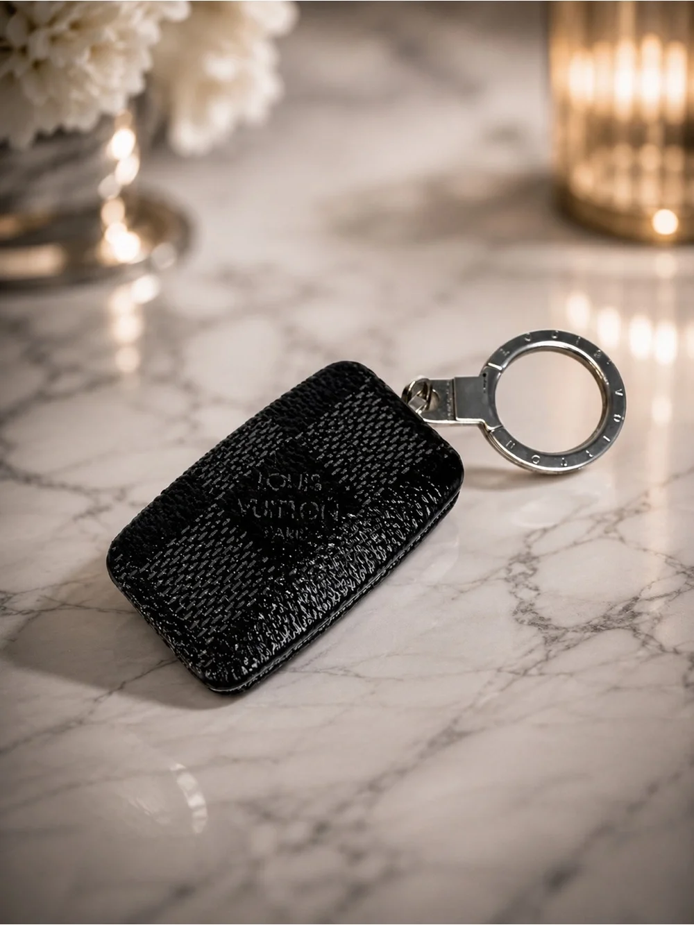 Louis Vuitton Damier Graphite Push Button Flashlight Keychain | Authentic